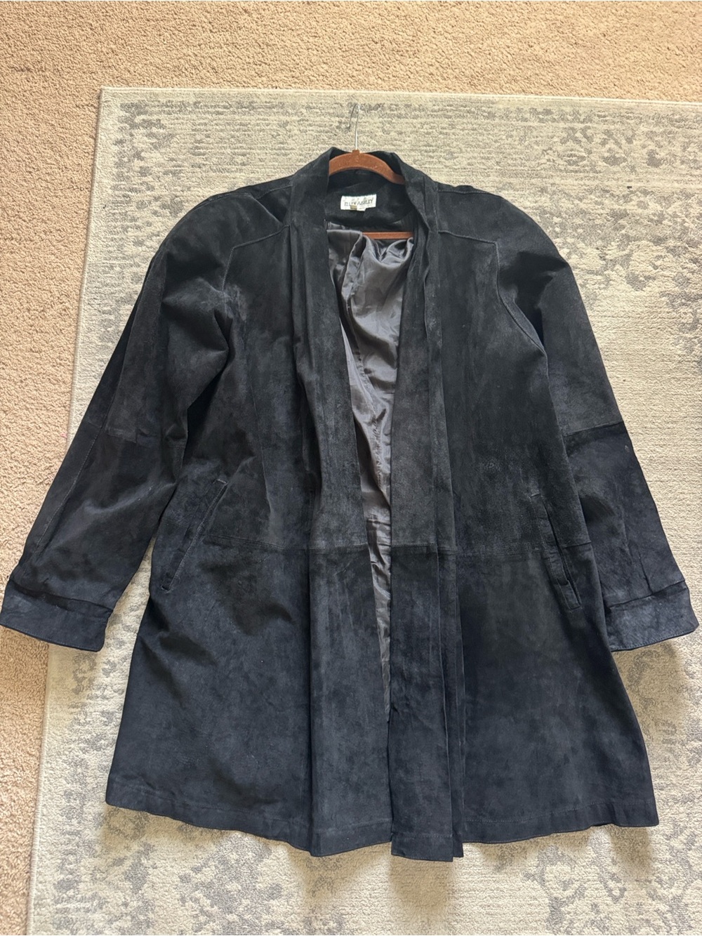 Black Suede Open-Front Women’s Coat